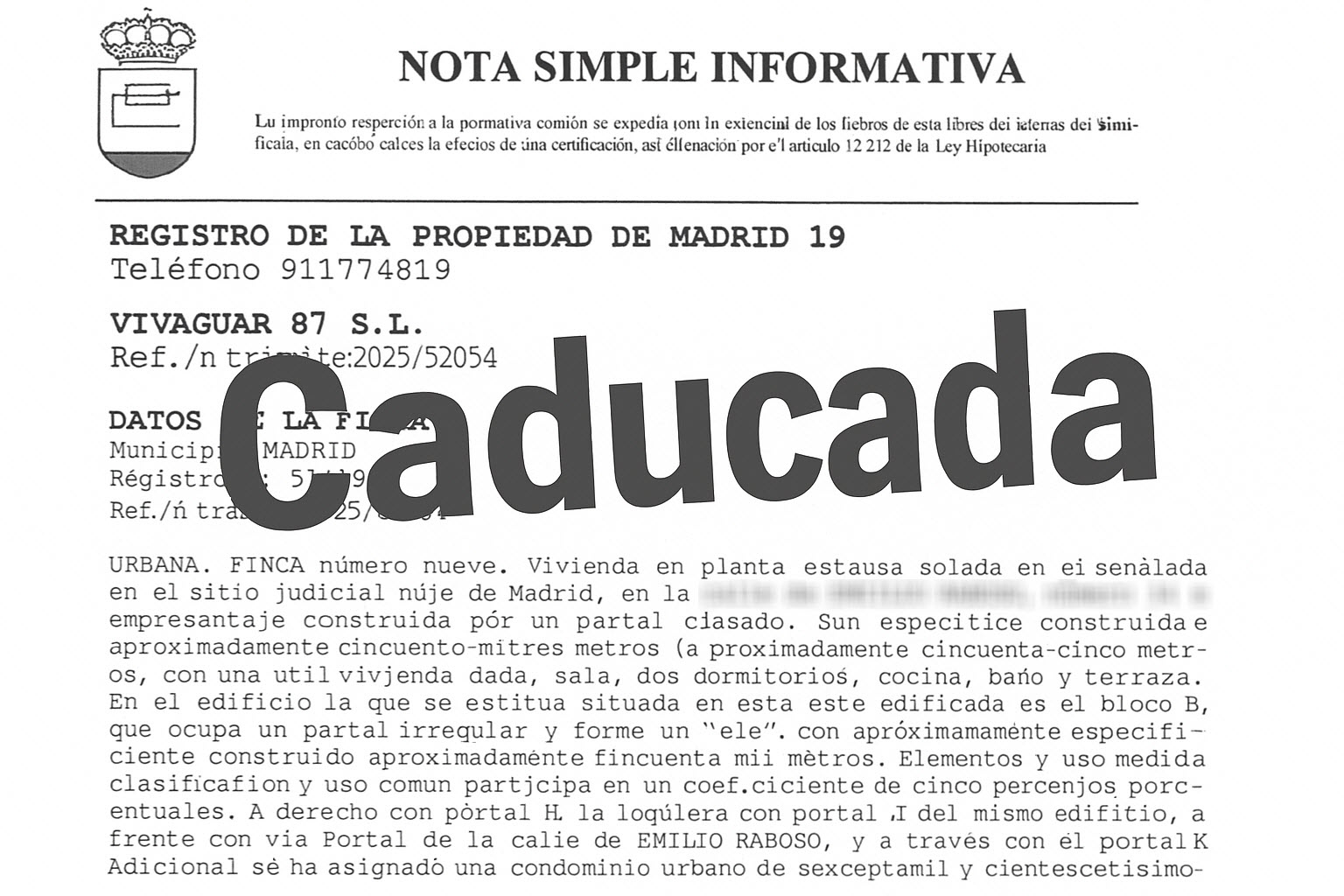 Tasación con nota simple caducada