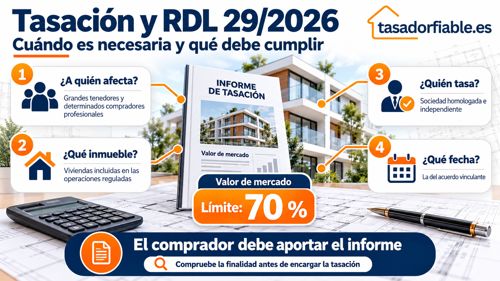Tasación conforme al RDL 29/2026: requisitos y límite del 70 %